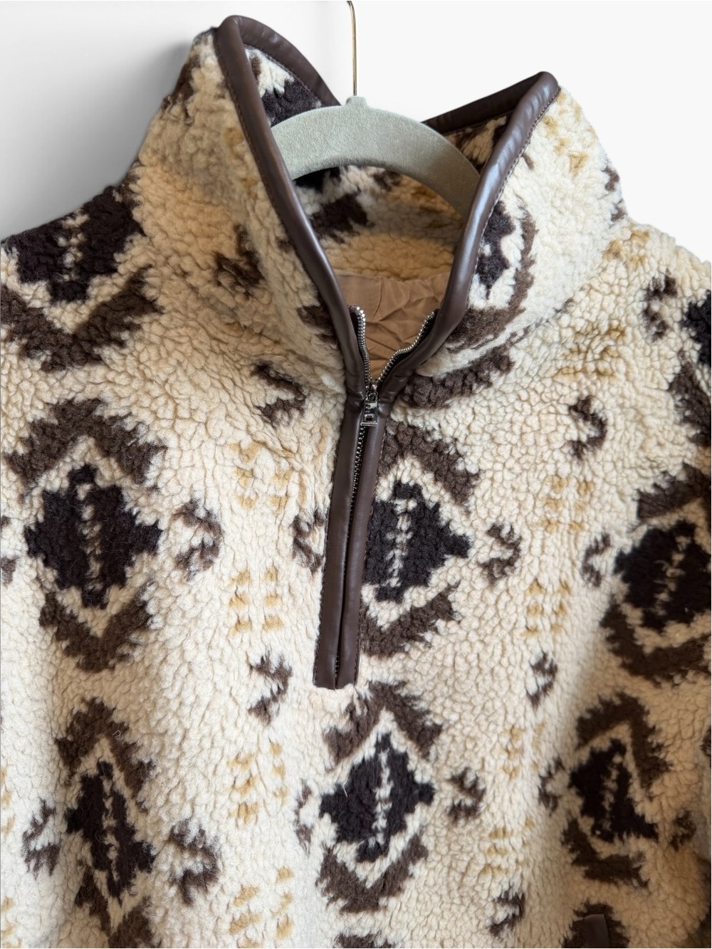Women's Cream Patterned Sherpa Half-Zip Pullover - Picture 2 of 4